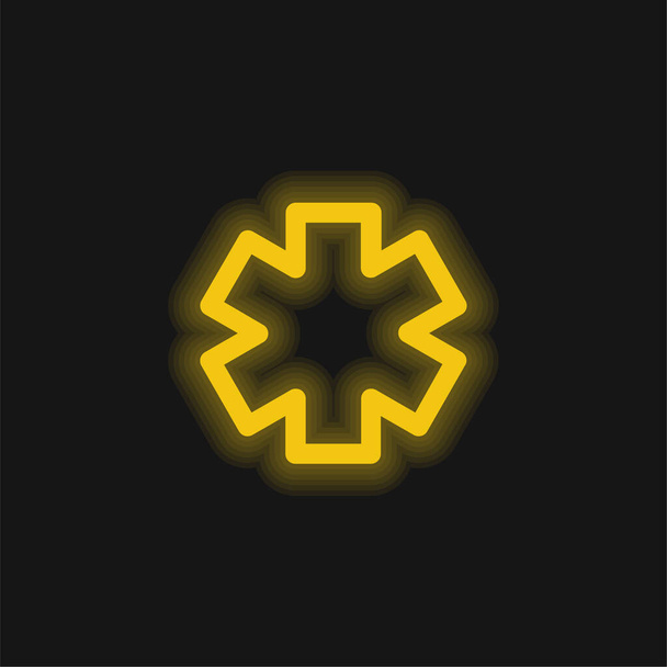 Asterisk Outline Variant yellow growing neon icon - Вектор,изображение