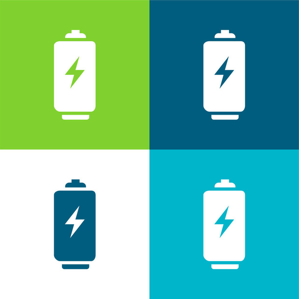 Battery Tool With Bolt Sign Flat four color minimal icon set - Vector, Image