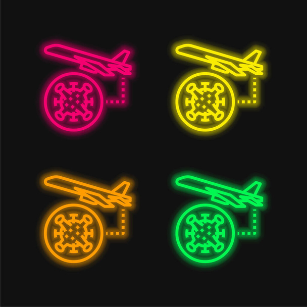 Air Plane four color glowing neon vector icon - Vector, Image