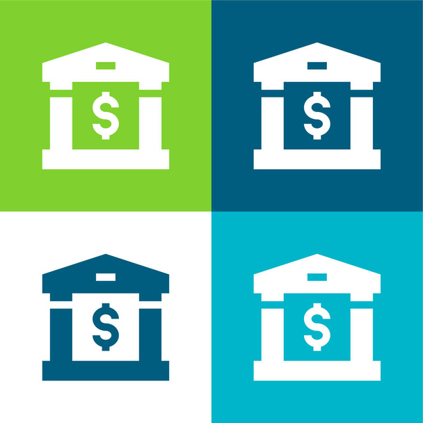 Bank Flat négy szín minimális ikon készlet - Vektor, kép