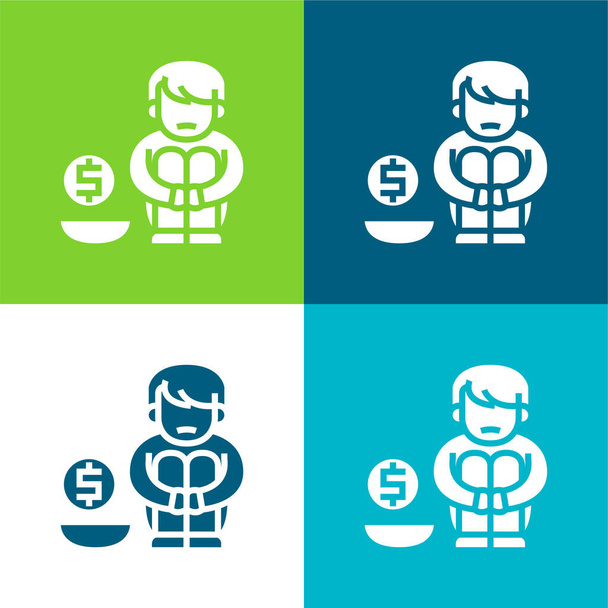 Aumônes Ensemble d'icônes minimal plat quatre couleurs - Vecteur, image