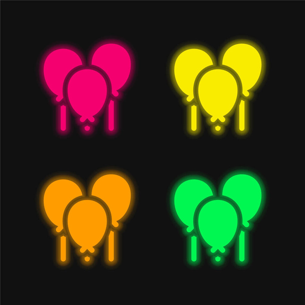 Ballonnen vier kleuren gloeiende neon vector pictogram - Vector, afbeelding