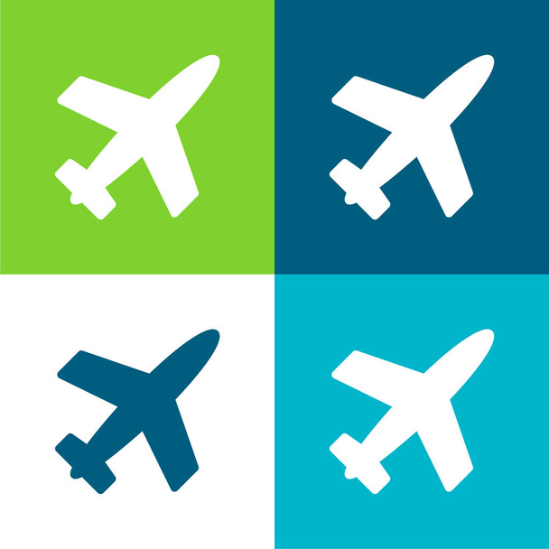 Avión lleno forma plana de cuatro colores mínimo icono conjunto - Vector, Imagen