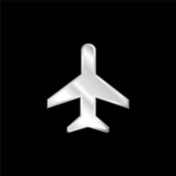 Airplane silver plated metallic icon - Vector, Image