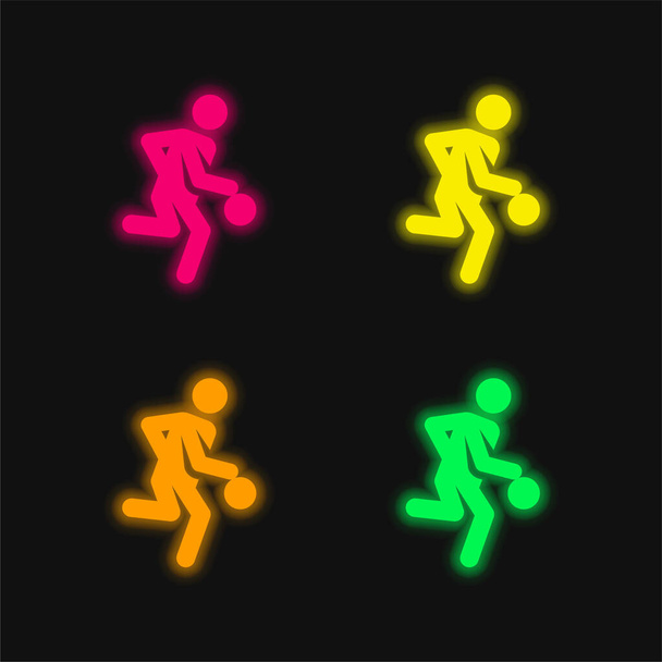 Jugador de baloncesto de cuatro colores brillante icono del vector de neón - Vector, Imagen