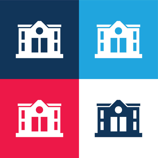 Bank kék és piros négy szín minimális ikon készlet - Vektor, kép