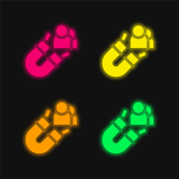 Kunden mit leuchtenden Neon-Vektorsymbolen in vier Farben anlocken - Vektor, Bild