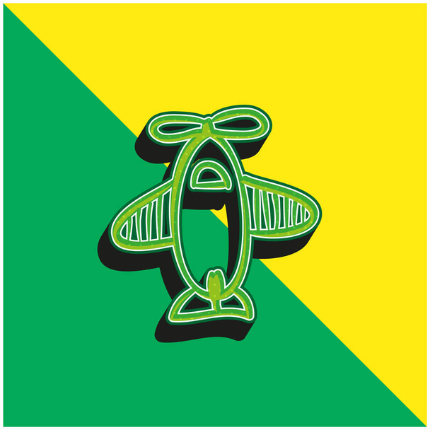 Jouet dessiné à la main de l'avion de vue du dessus Logo vectoriel 3D moderne vert et jaune - Vecteur, image