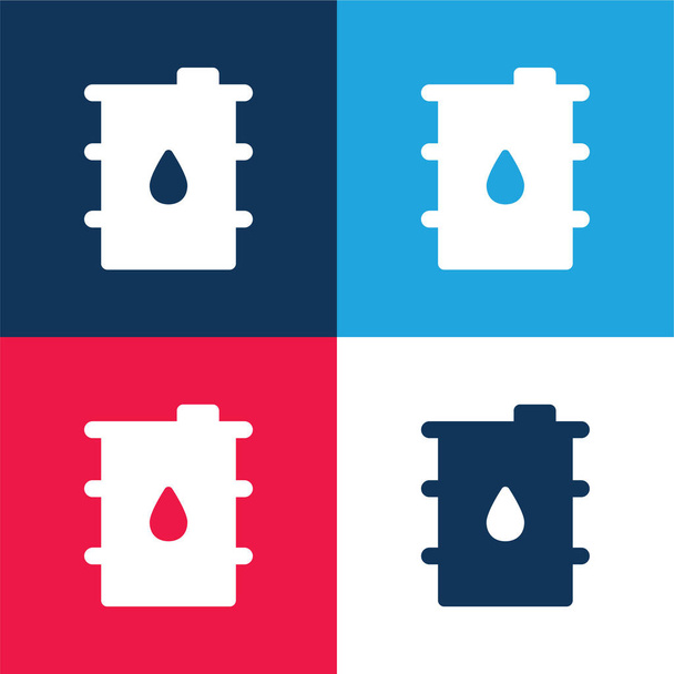 Barril azul y rojo conjunto de iconos mínimo de cuatro colores - Vector, imagen
