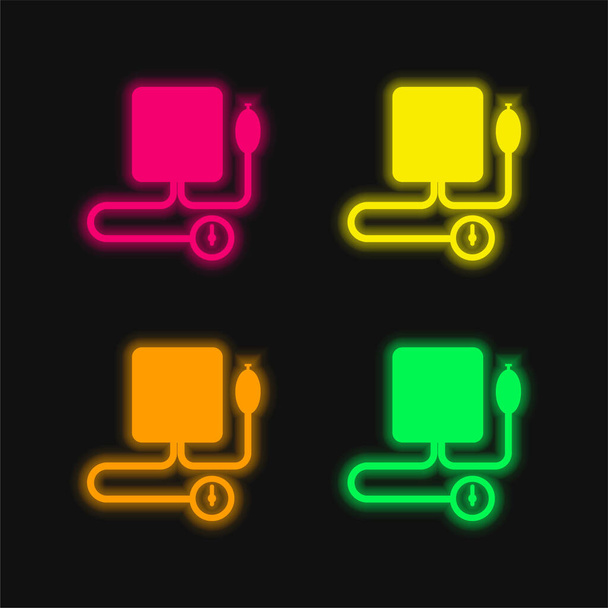 Blood Pressure Gauge four color glowing neon vector icon - Vector, Image