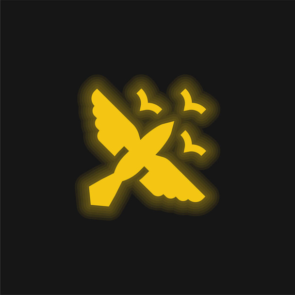 Pássaros amarelo brilhante ícone de néon - Vetor, Imagem