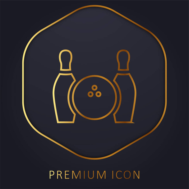 Bolos bola y dos cuencos línea de oro logotipo premium o icono - Vector, Imagen