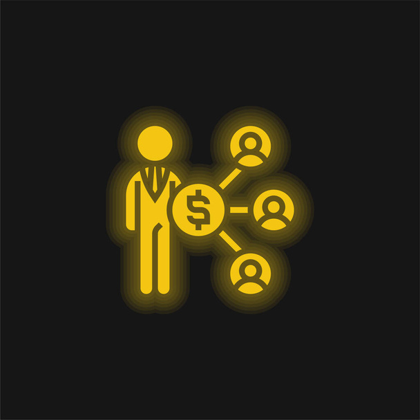 Bağlı sarı parlak neon simgesi - Vektör, Görsel