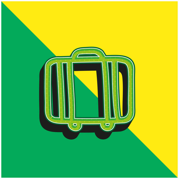 Zavazadlový kufřík ručně kreslený obrys z bočního pohledu Zelené a žluté moderní 3D vektorové logo - Vektor, obrázek
