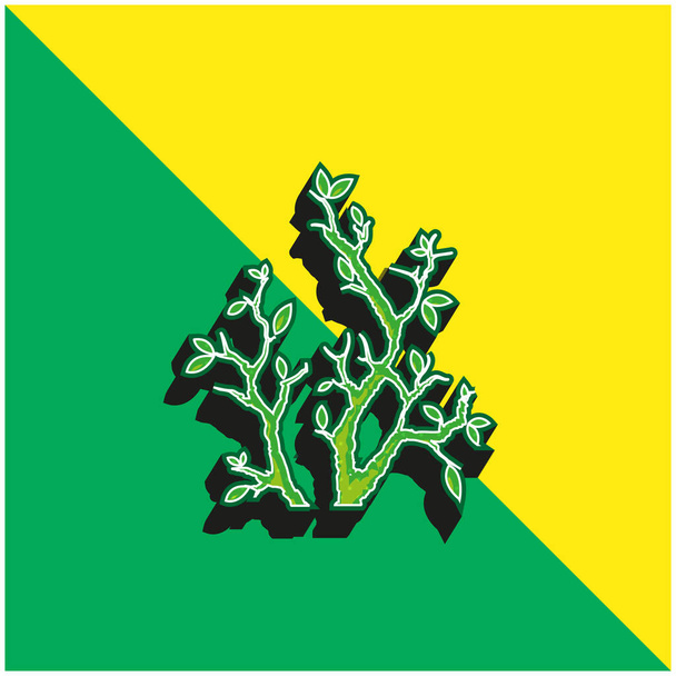 Ветви с листьями зеленый и желтый современный 3D логотип векторной иконки - Вектор,изображение