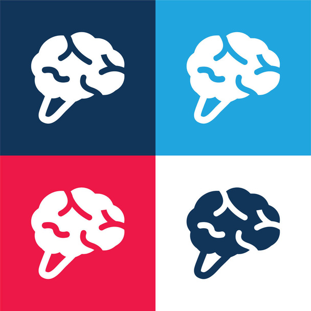 Cerveau bleu et rouge quatre couleurs minimum jeu d'icônes - Vecteur, image