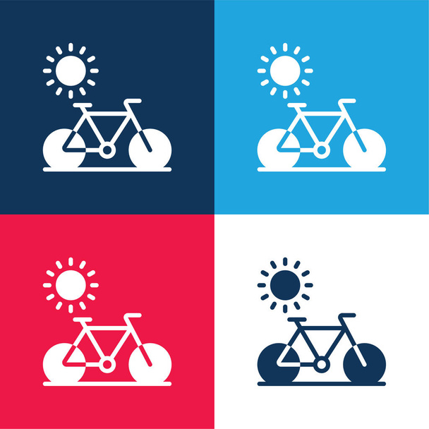 Vélo bleu et rouge quatre couleurs minimum icône ensemble - Vecteur, image