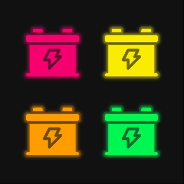 Baterie čtyři barvy zářící neonový vektor ikona - Vektor, obrázek