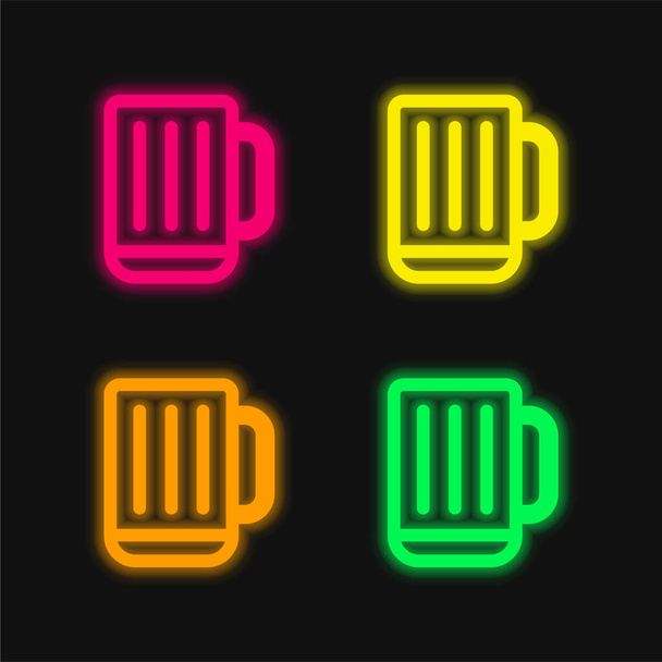 Bier Stein vier Farben leuchtenden Neon-Vektor-Symbol - Vektor, Bild