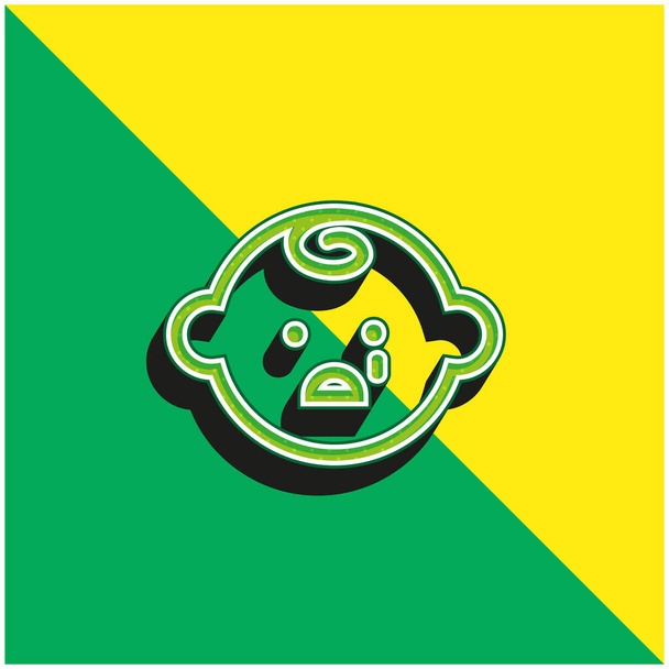 Baby Face Crying Vihreä ja keltainen moderni 3d vektori kuvake logo - Vektori, kuva
