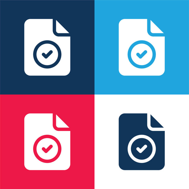 Conjunto de ícones mínimos de quatro cores azul e vermelho aceitos - Vetor, Imagem