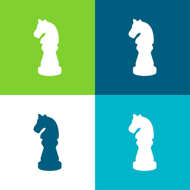 Forma del pezzo di scacchi del cavallo nero piatto quattro set di icone minime di colore - Vettoriali, immagini