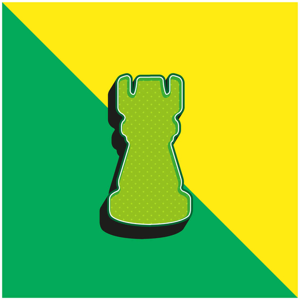 Μαύρο Πύργος Σκάκι Σχήμα κομμάτι Πράσινο και κίτρινο σύγχρονο 3d διάνυσμα εικονίδιο λογότυπο - Διάνυσμα, εικόνα
