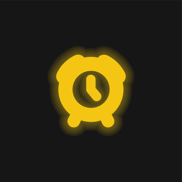 Alarm Klok geel gloeiende neon pictogram - Vector, afbeelding