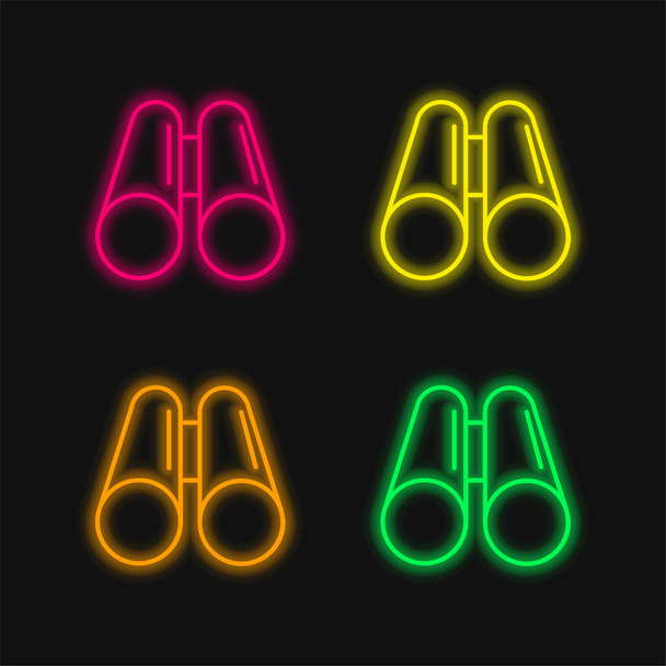 Verrekijker vier kleuren gloeiende neon vector icoon - Vector, afbeelding