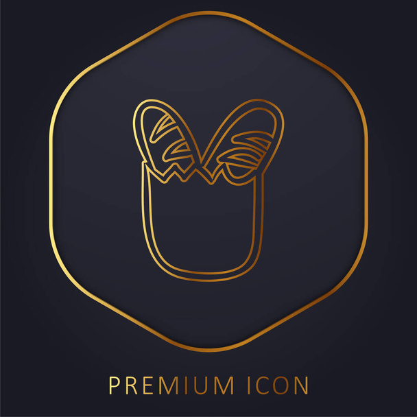 Baguettes en la bolsa de compras Esquema de la línea de oro logotipo premium o icono - Vector, imagen