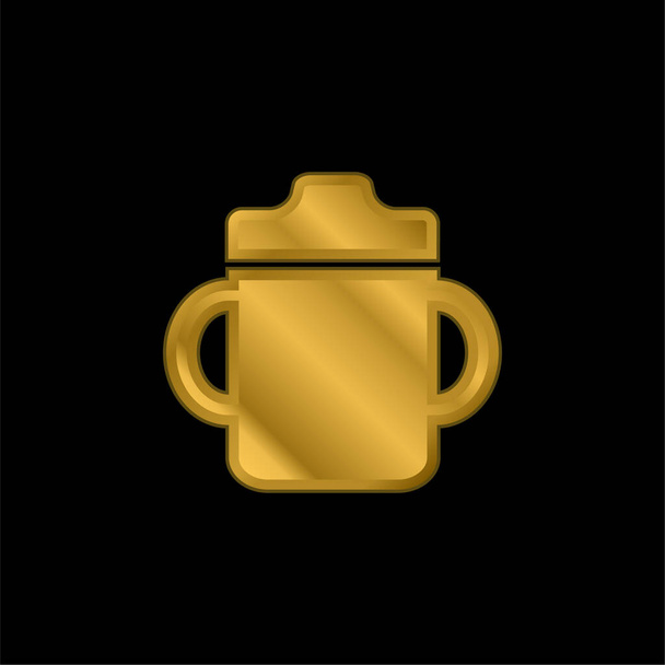 Picie butelki dla dzieci z uchwytem Po obu stronach złocona metaliczna ikona lub wektor logo - Wektor, obraz