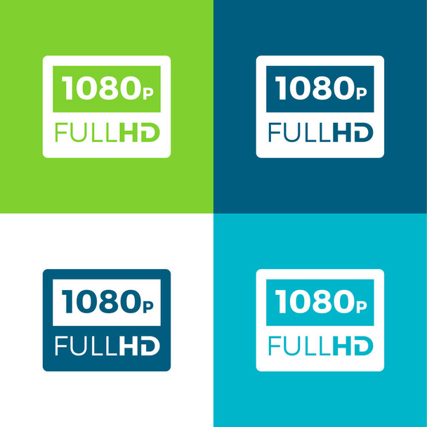 1080p Full HD Flat four color minimal icon set - Vector, Image