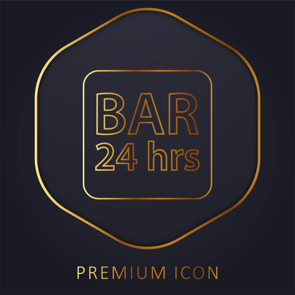 Bar 24 Horas Redondeado Cuadrado Señal de oro de la línea de logotipo premium o icono - Vector, imagen