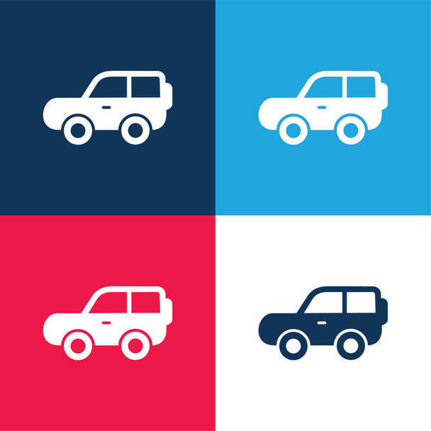Ensemble d'icônes minime 4x4 Car Side View bleu et rouge à quatre couleurs - Vecteur, image
