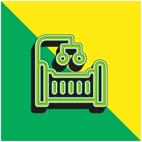 Детская кроватка Зеленый и желтый современный 3d векторный логотип - Вектор,изображение
