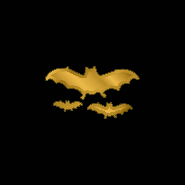 Bats Flying gold plated metalic icon or logo vector - Vector, Image