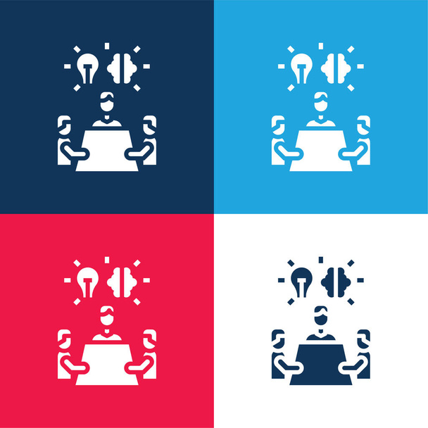 Tormenta de ideas azul y rojo conjunto de iconos mínimo de cuatro colores - Vector, Imagen