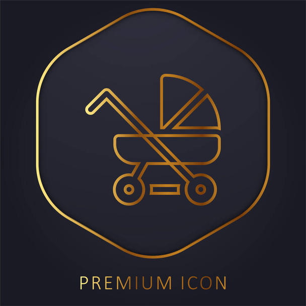Baby Wandelwagen gouden lijn premium logo of pictogram - Vector, afbeelding