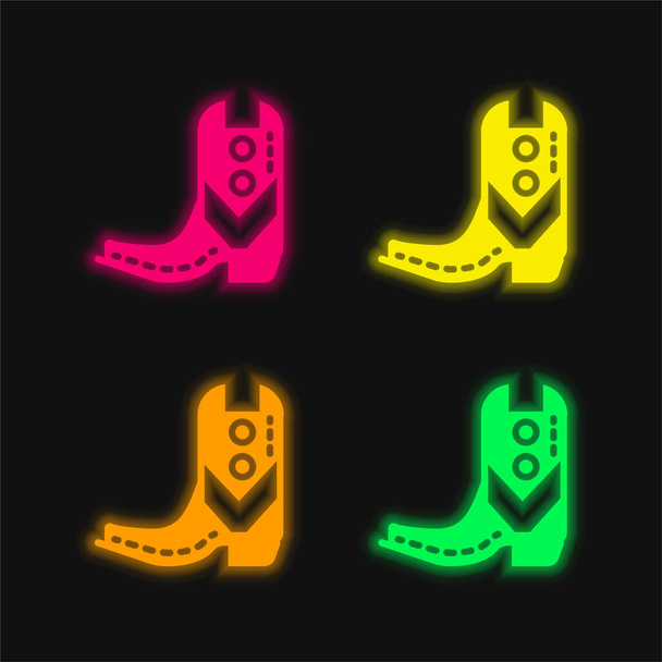 Bota quatro cor brilhante ícone vetor de néon - Vetor, Imagem