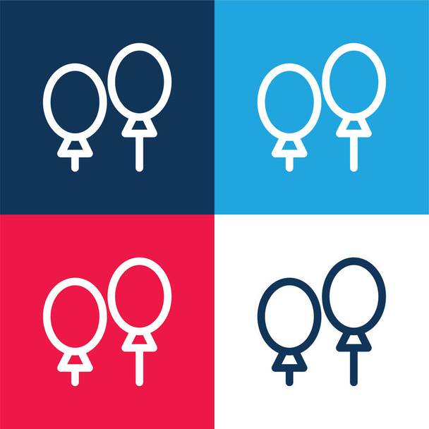 Globos azul y rojo conjunto de iconos mínimo de cuatro colores - Vector, imagen