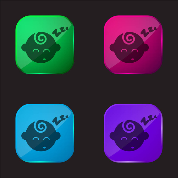 Baby Silhouette Sleeping four color glass button icon - Vector, Image