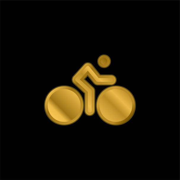 Bicicleta com rodas grandes e ciclista banhado a ouro ícone metálico ou vetor logotipo - Vetor, Imagem