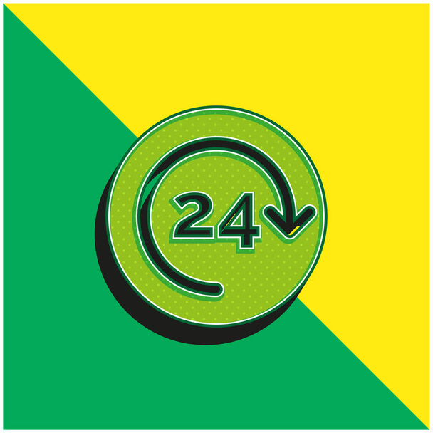24 tuntia Vihreä ja keltainen moderni 3d vektori kuvake logo - Vektori, kuva