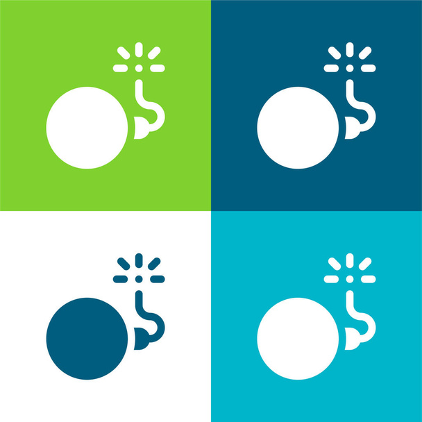 Bomba plana de cuatro colores icono mínimo conjunto - Vector, Imagen