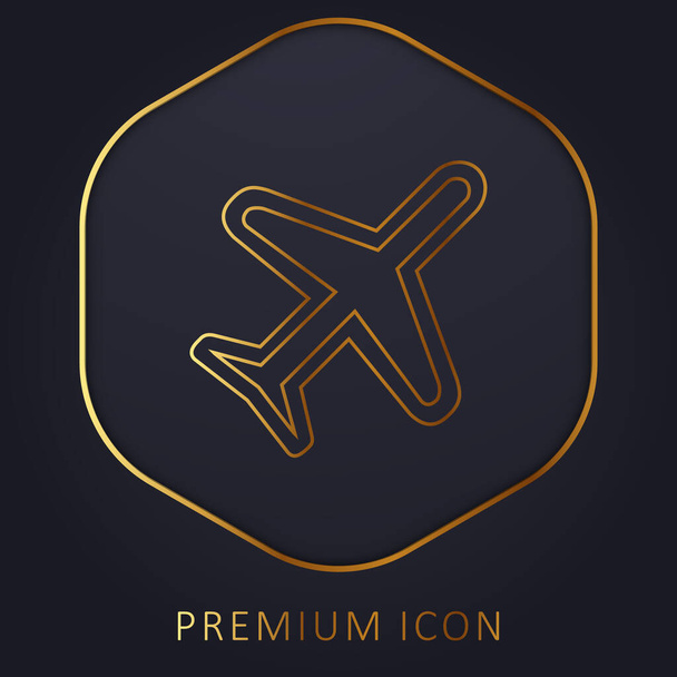 Avião Rodado Diagonal Transporte Símbolo delineado linha dourada logotipo premium ou ícone - Vetor, Imagem