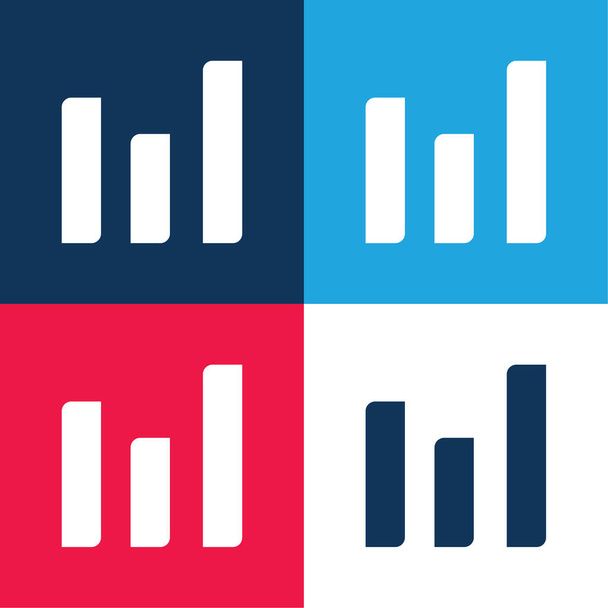 Bars Grafiek voor Business blauw en rood vier kleuren minimale pictogram set - Vector, afbeelding