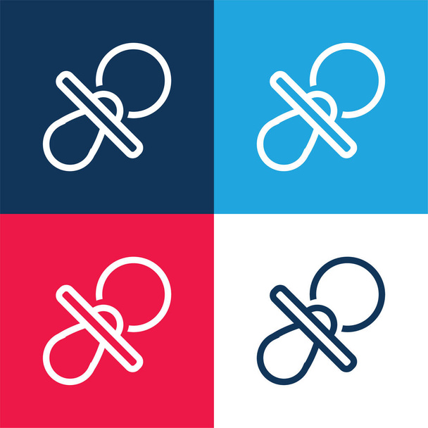 Baby Schnuller Outline blau und rot vier Farben minimales Symbol-Set - Vektor, Bild