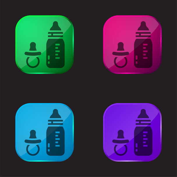 Baby láhev čtyři barvy skleněné tlačítko ikona - Vektor, obrázek