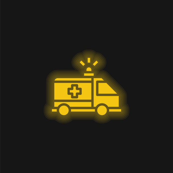 Ambülans sarı parlak neon simgesi - Vektör, Görsel