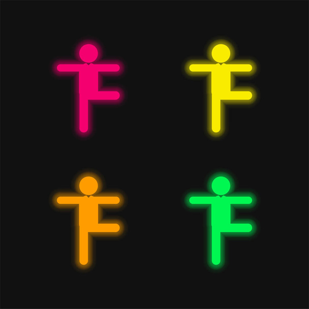 Balance Man houding vier kleuren gloeiende neon vector pictogram - Vector, afbeelding